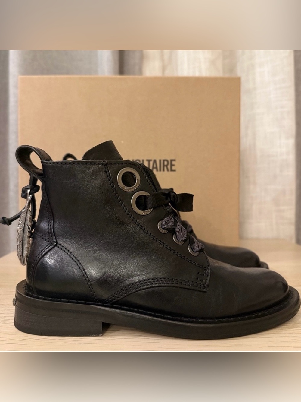 Zadig & Voltaire Black Leather Lace-Up Ankle Boots with Side Zip